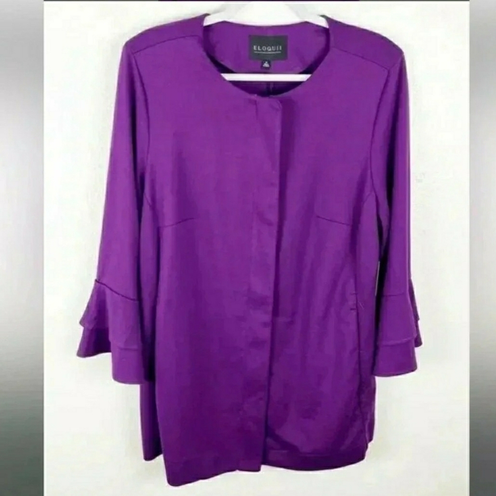 Eloquii Purple Ruffle Sleeve Blazer,  Size 22 - Picture 4 of 12